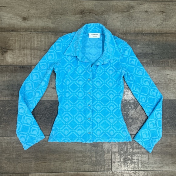 Marine Serre jacquard moon terry cloth top in blue - Picture 3 of 7